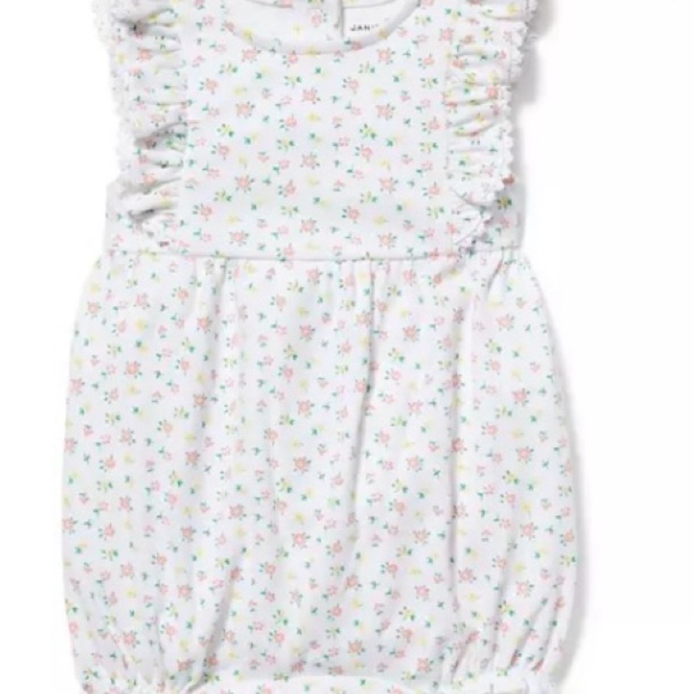 White floral print Ruffle baby eyelet trim romper